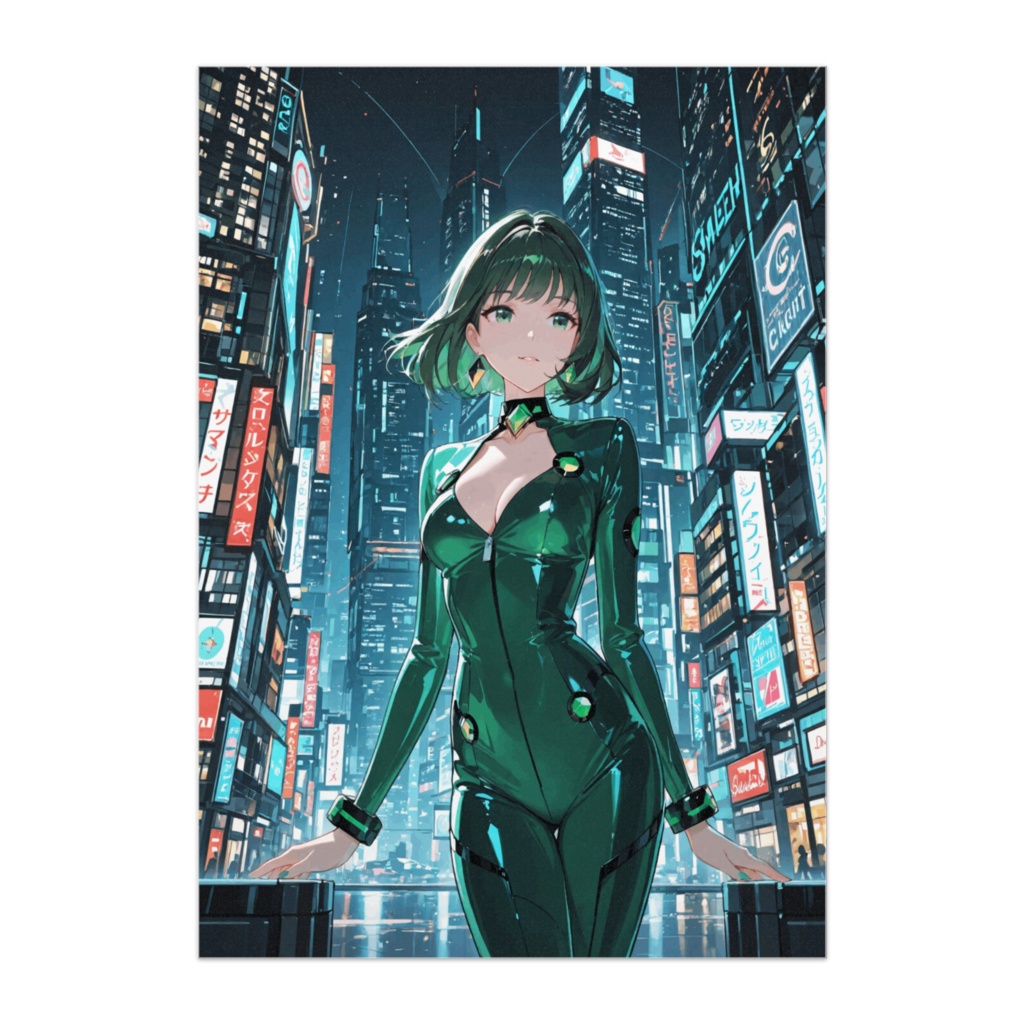 サイバーパンク緑スーツ美女ポスター