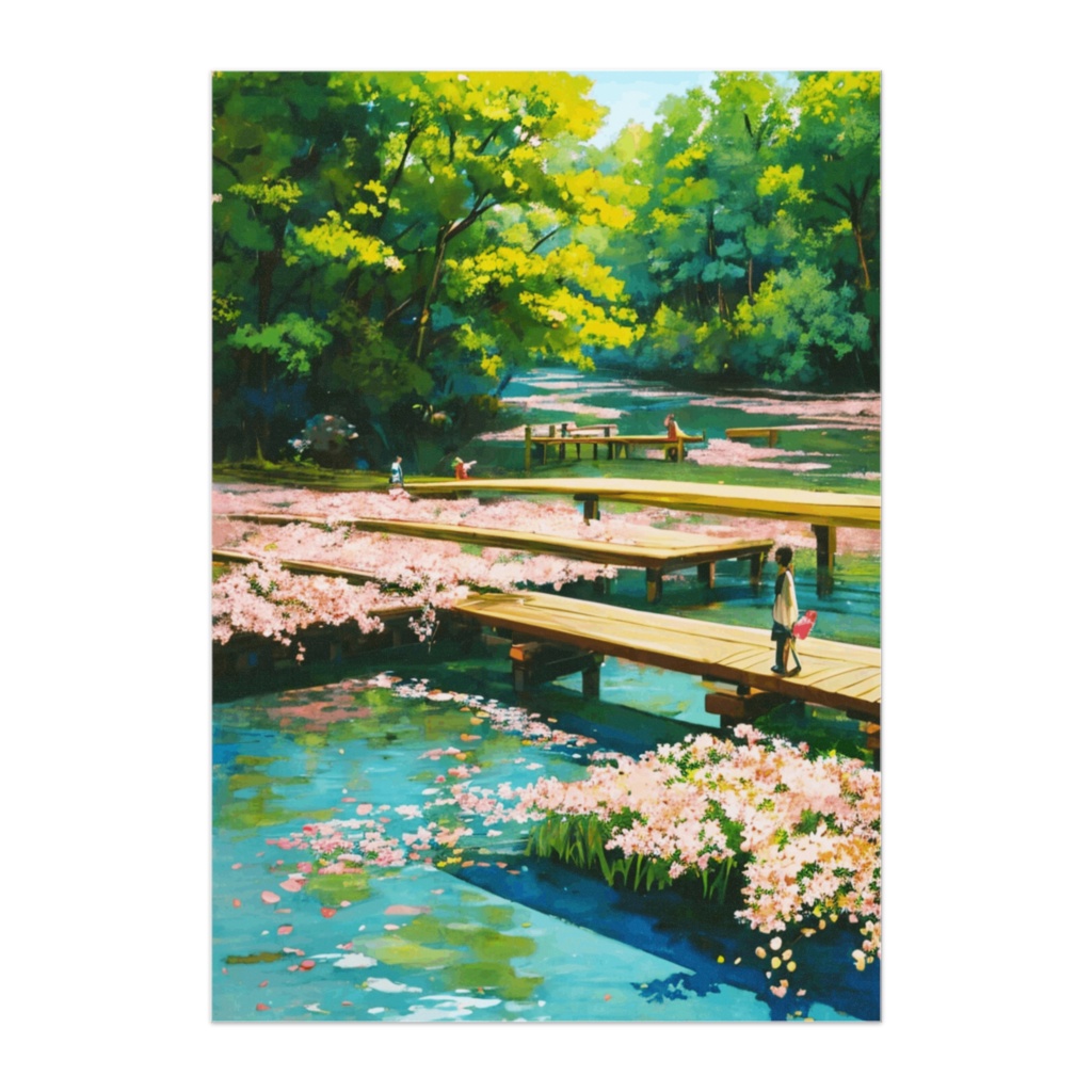 花びら舞う幻想の水辺