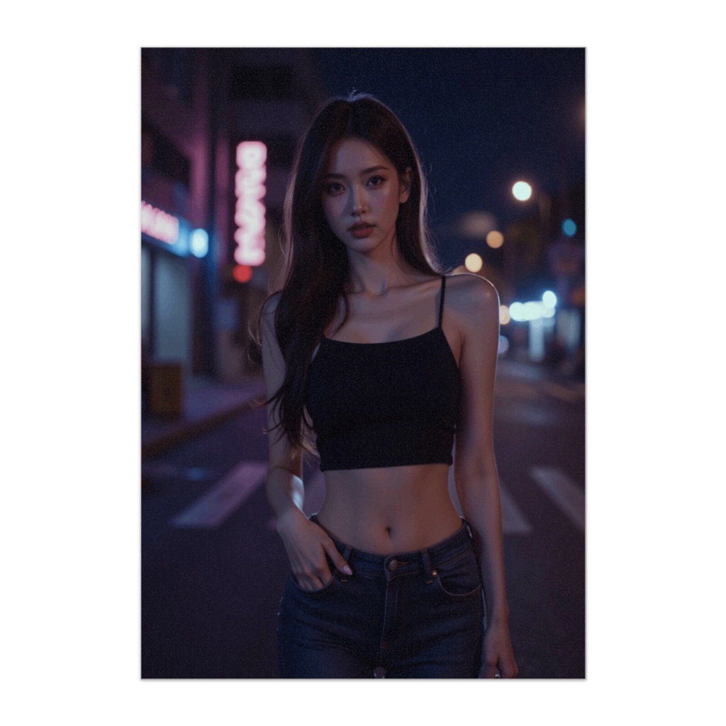 ネオンに輝く夜の街ポートレート