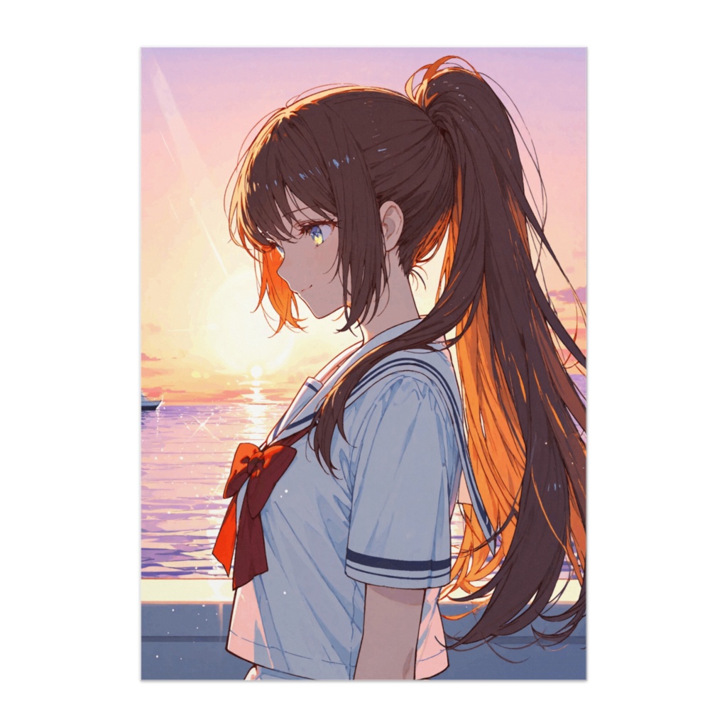 夕暮れのヨットハーバーとセーラー少女 ― ポニーテール