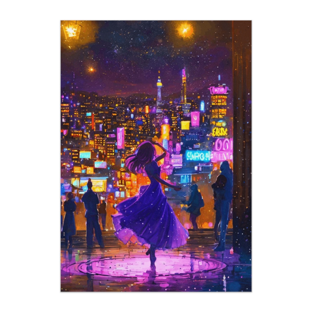 シティポップネオンダンスシルエットポスター  
