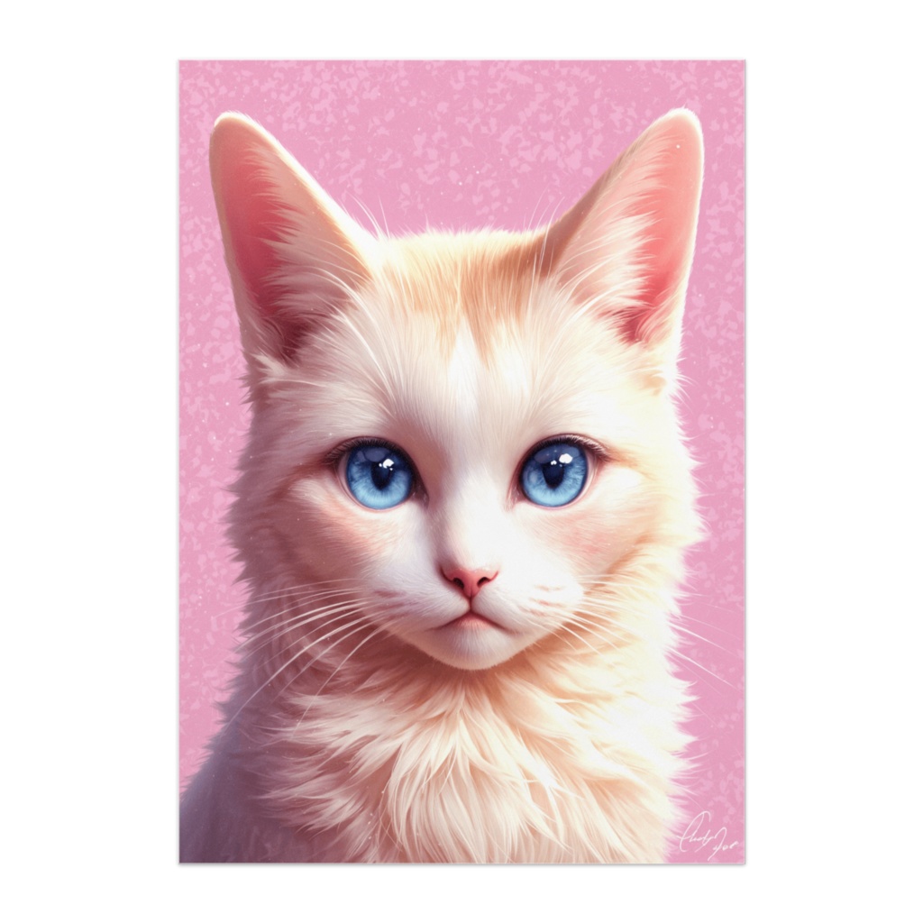 ピンク背景の子猫ポスター（油彩風）