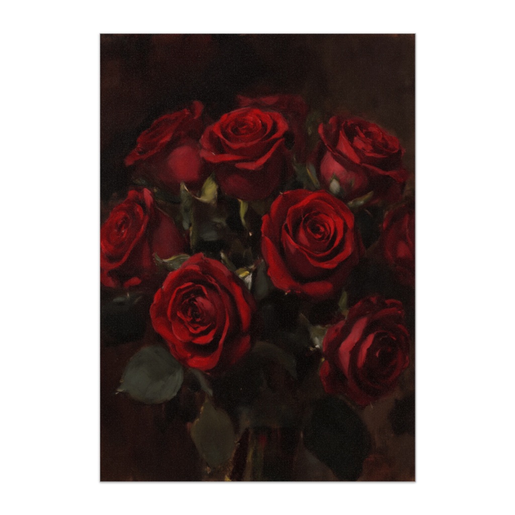 赤い薔薇の花束 油彩風ポスター