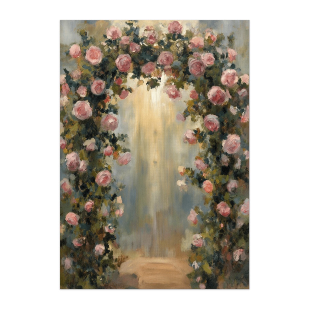 光の差す薔薇のアーチ — 油彩風ポスター