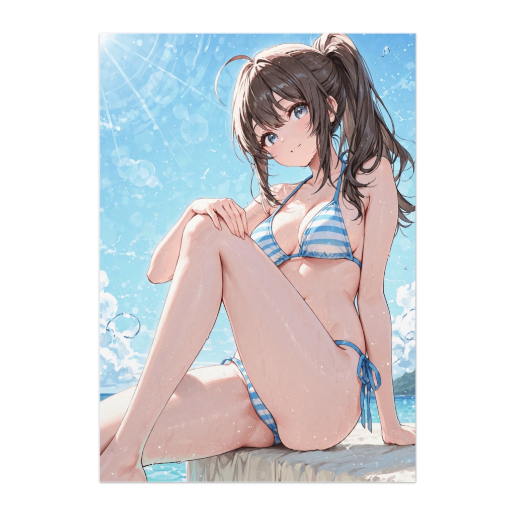 ストライプビキニのポニーテール美少女ポスター  