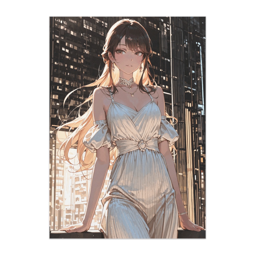 白いエレガントドレスの美女ポスター  