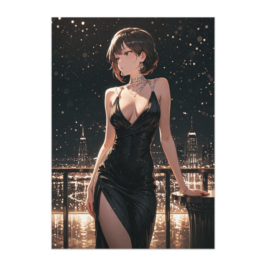 黒いドレスと夜景の美女ポスター  