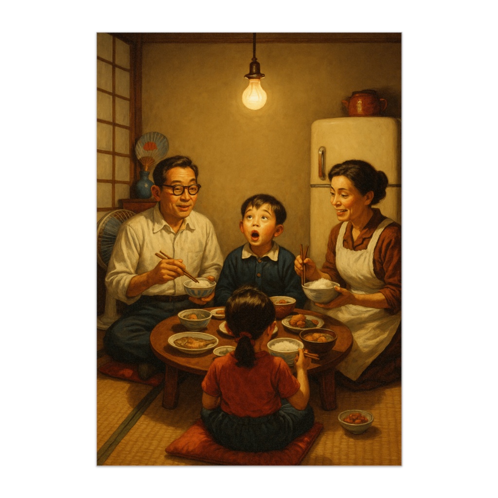 昭和レトロな食卓 – 家族団らんポスター  