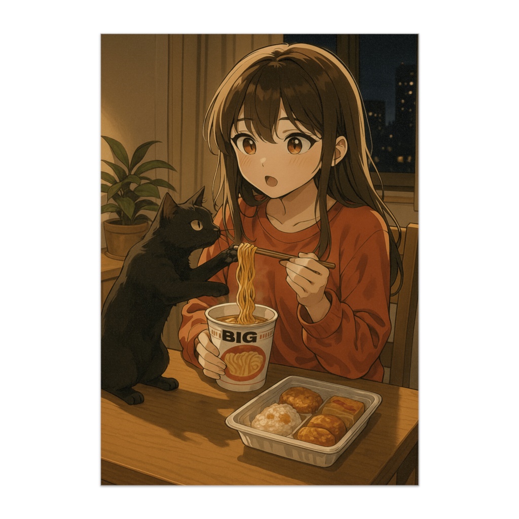 黒猫と夜食のひととき