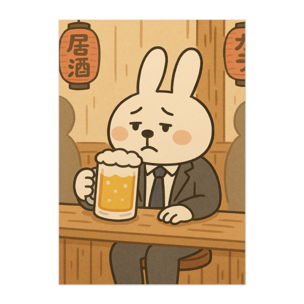 居酒屋の夜｜ウサギの中年サラリーマン