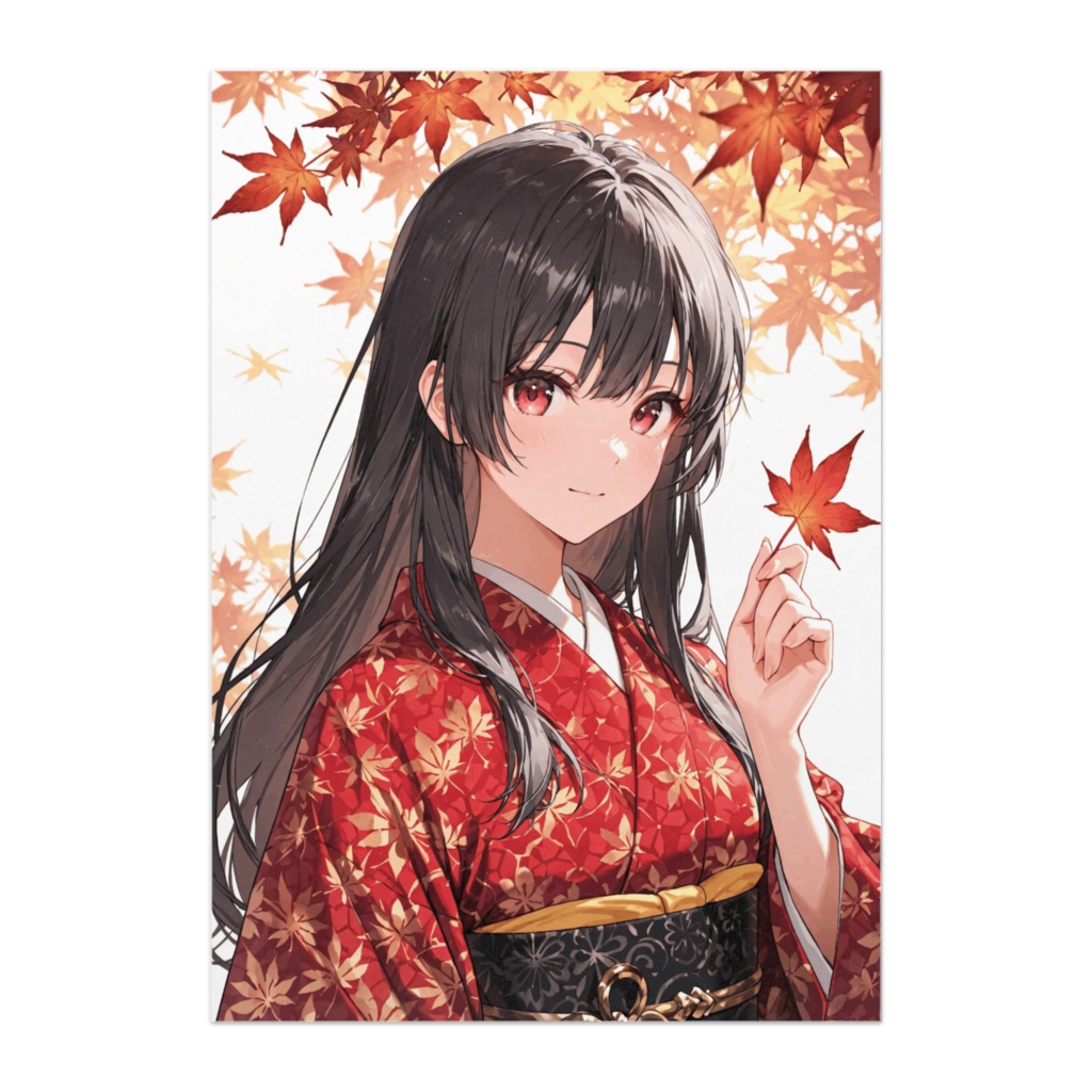 紅葉と赤い着物の微笑み  