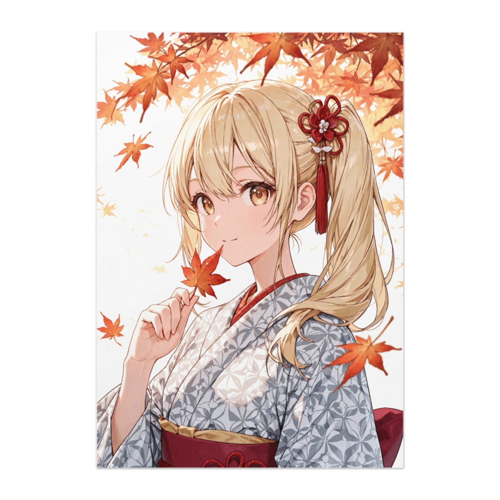 白い着物と紅葉の金髪美人  