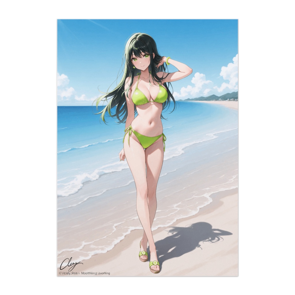 グリーンビキニ美女のサマービーチポスター