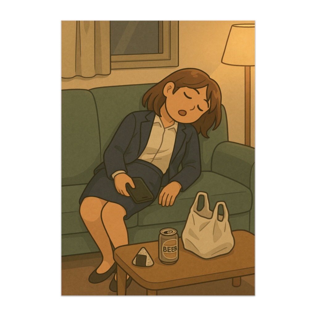 日常ユーモアポスター|ソファで寝落ち女子