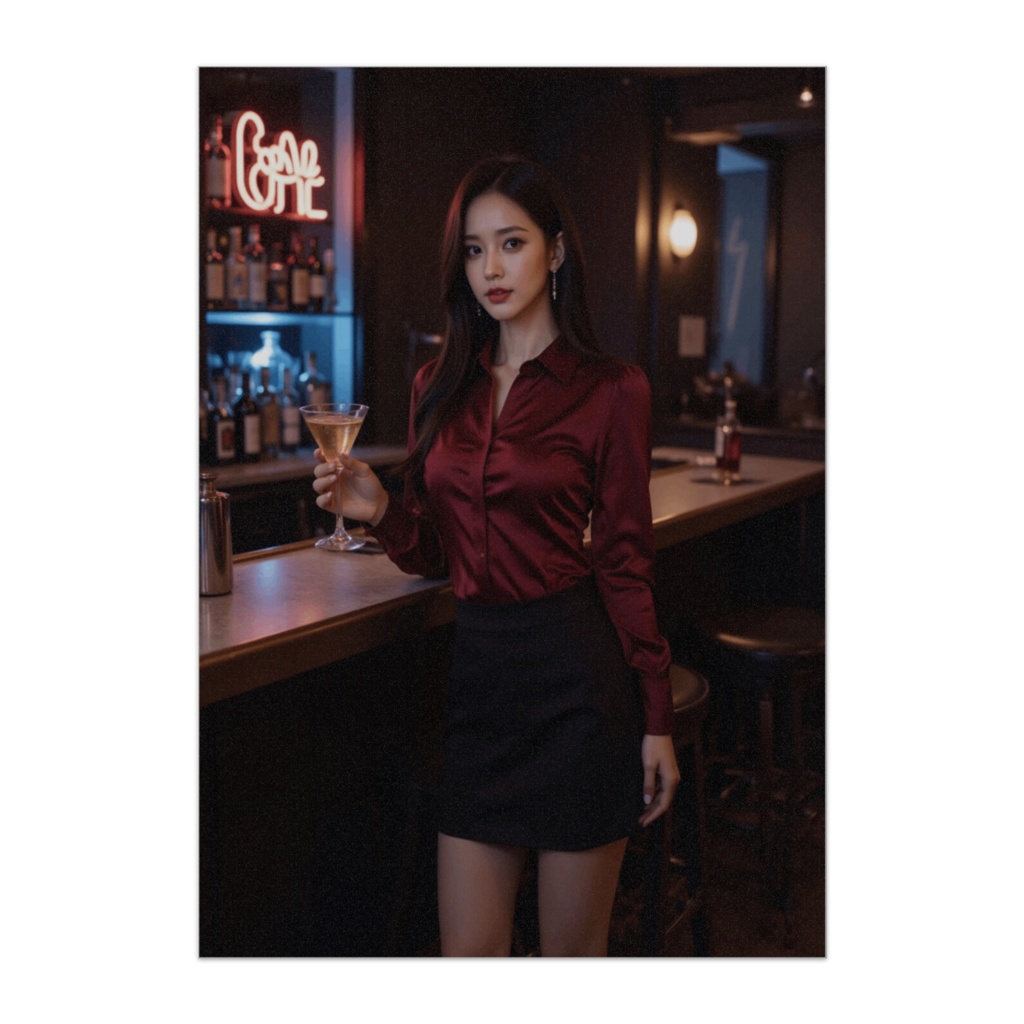 バーでカクテルを持つエレガント美女