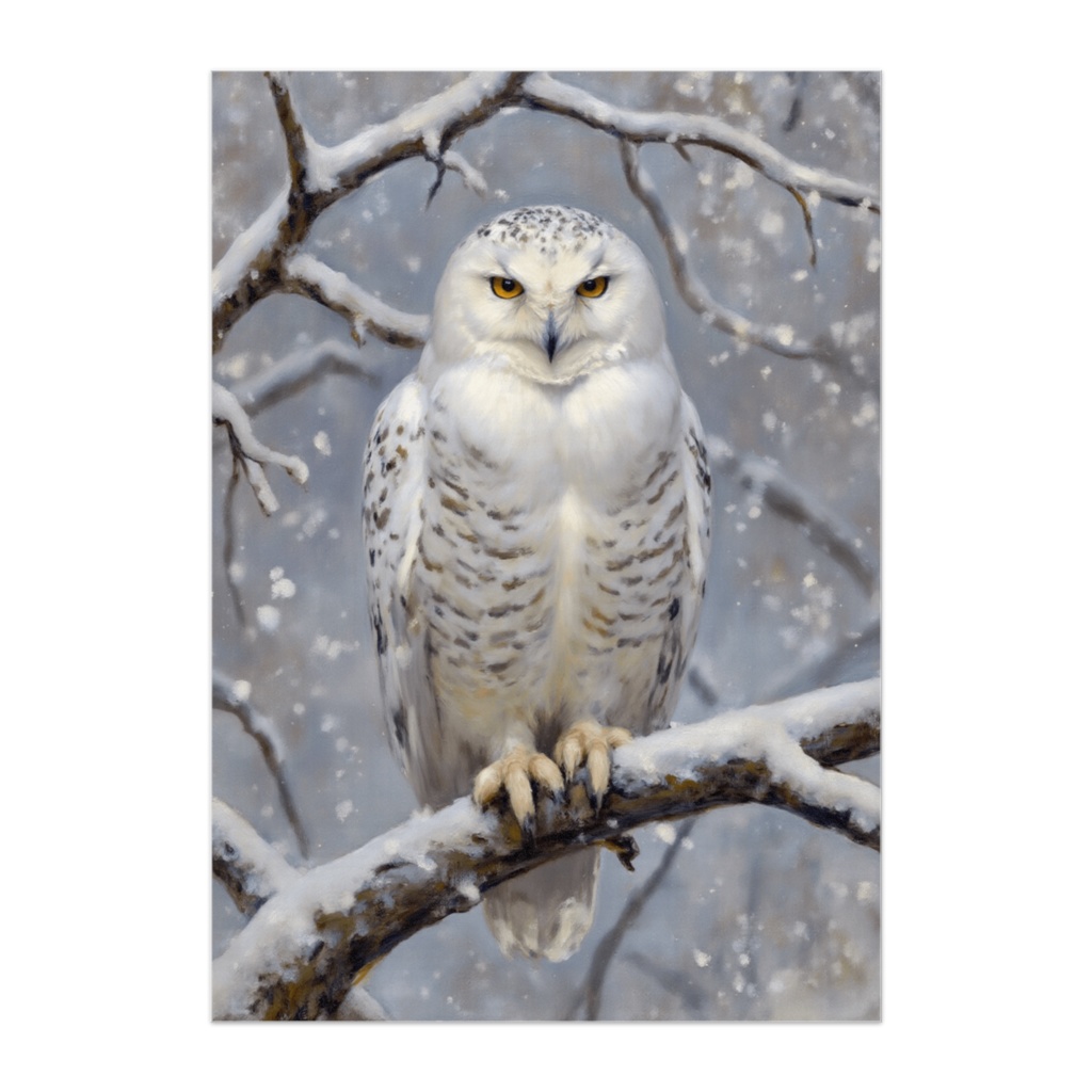 雪原に佇む白フクロウ  