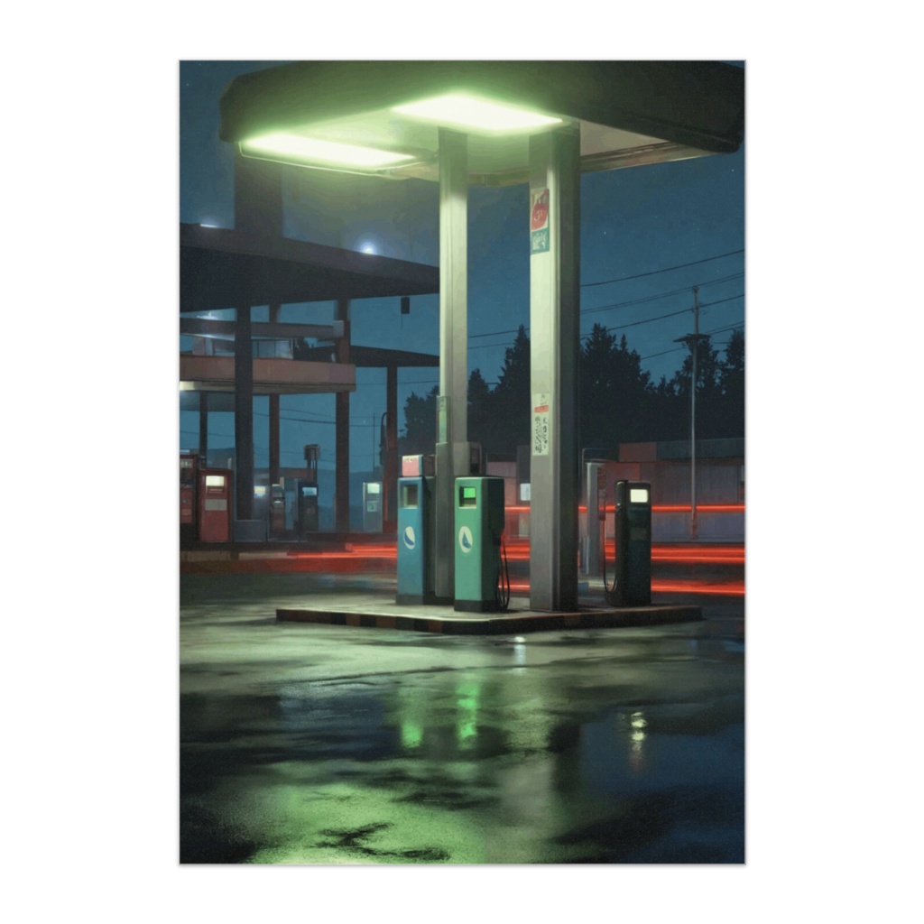 深夜のガソリンスタンド