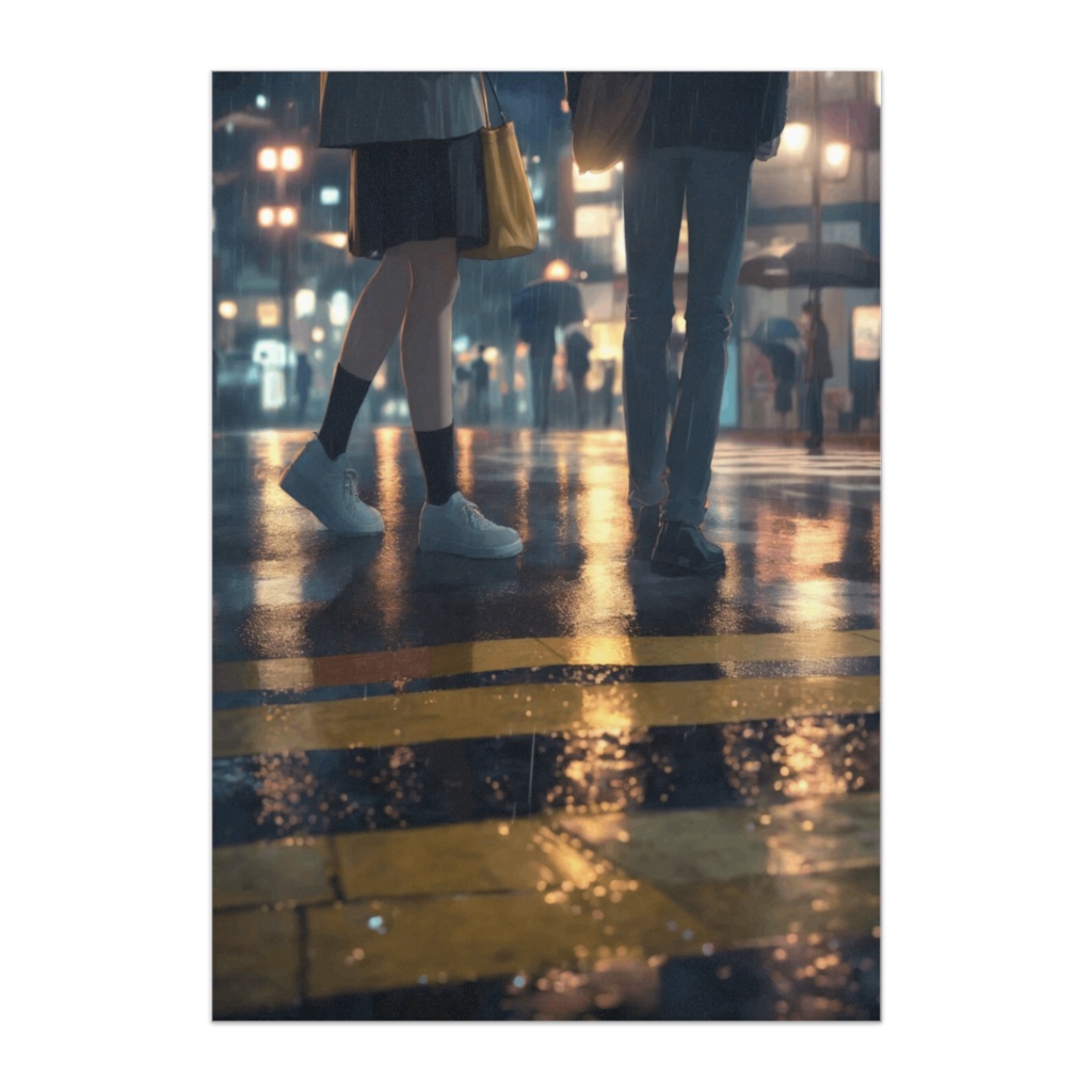 雨の交差点、足元の対話