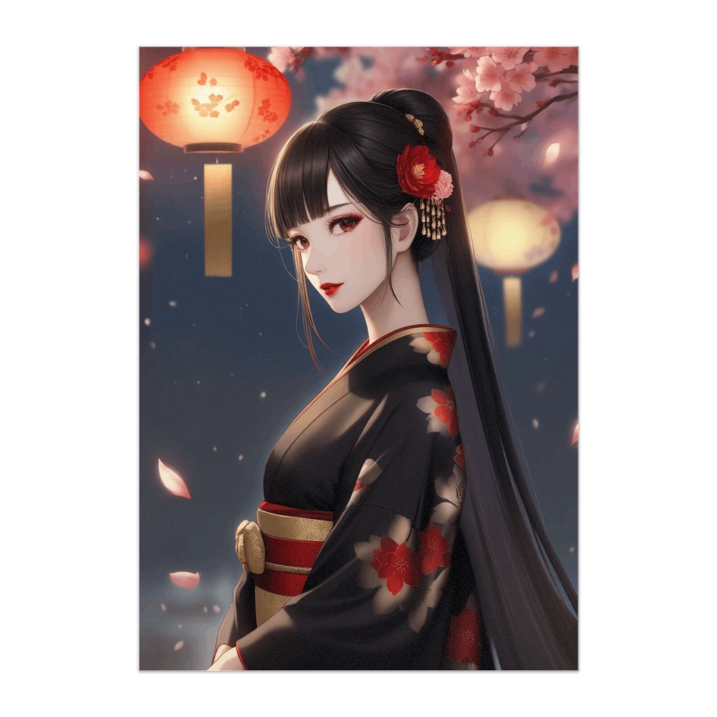 灯籠の夜に咲く紅椿