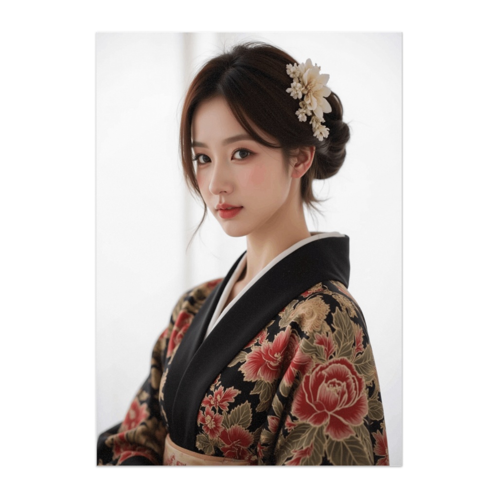 黒花の晴れ着美人