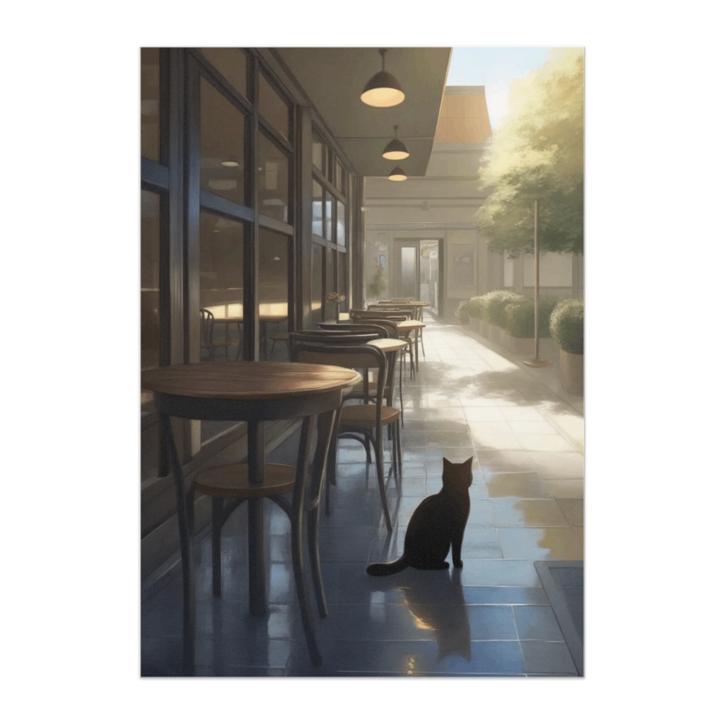 カフェテラスの黒猫