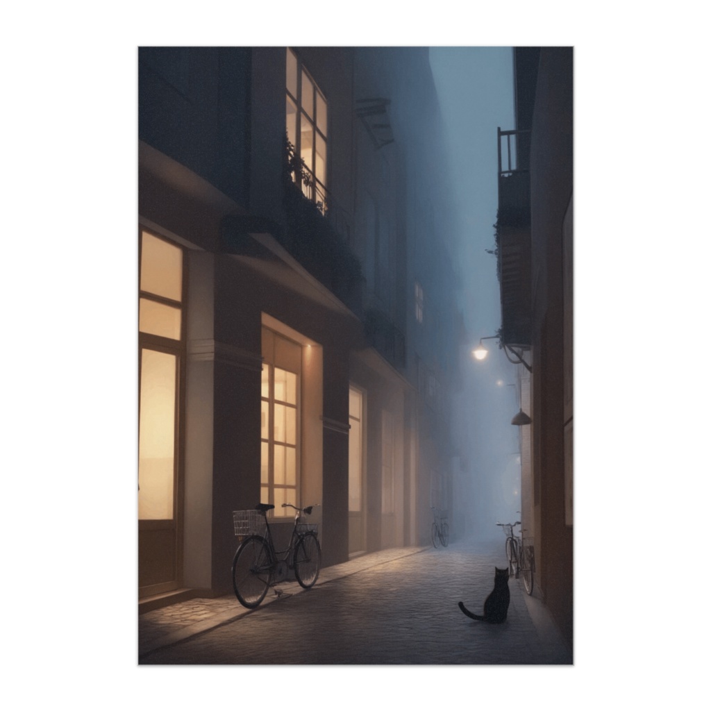 霧の路地裏と黒猫