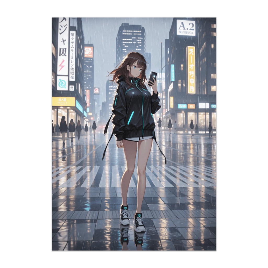 雨夜の交差点の少女