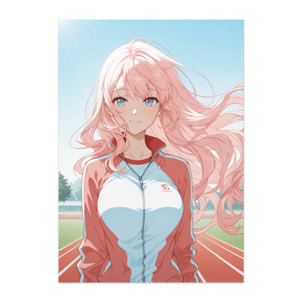 朝風にゆれるピンクジャージの少女