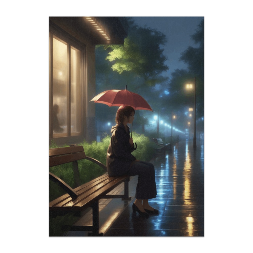 雨のベンチで ― 静かな深夜の公園