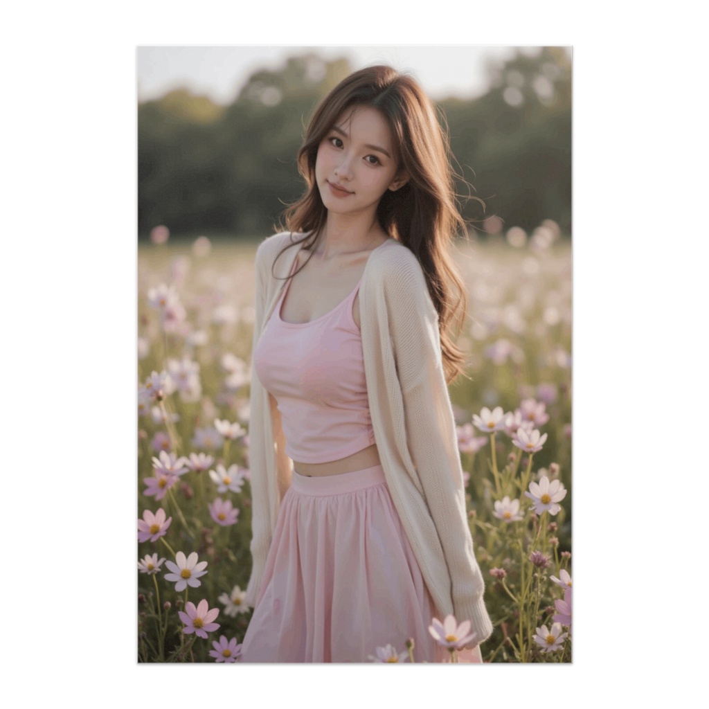 秋風のコスモス畑と微笑み