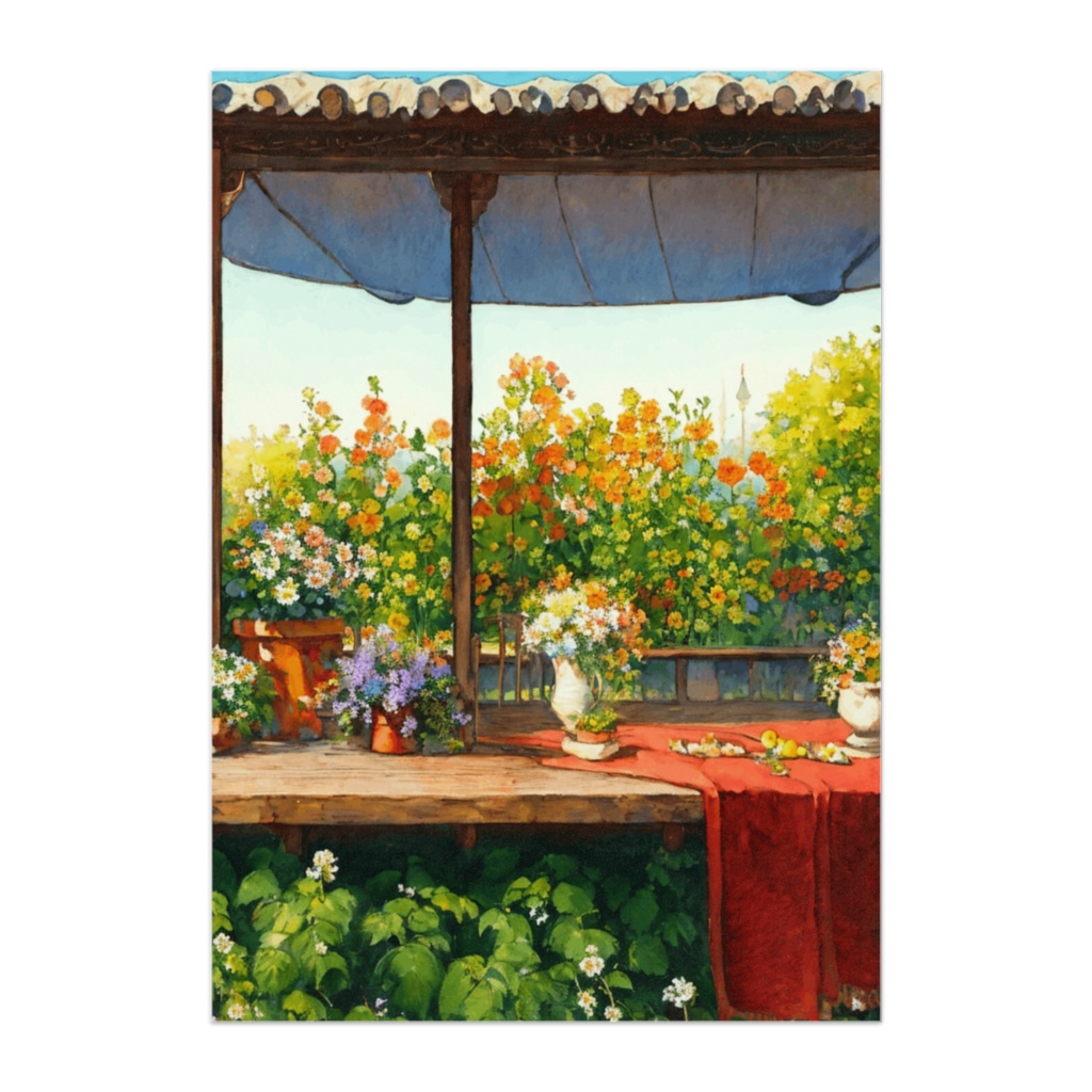 花咲く夏テラス ― 水彩油絵風フラワーアート