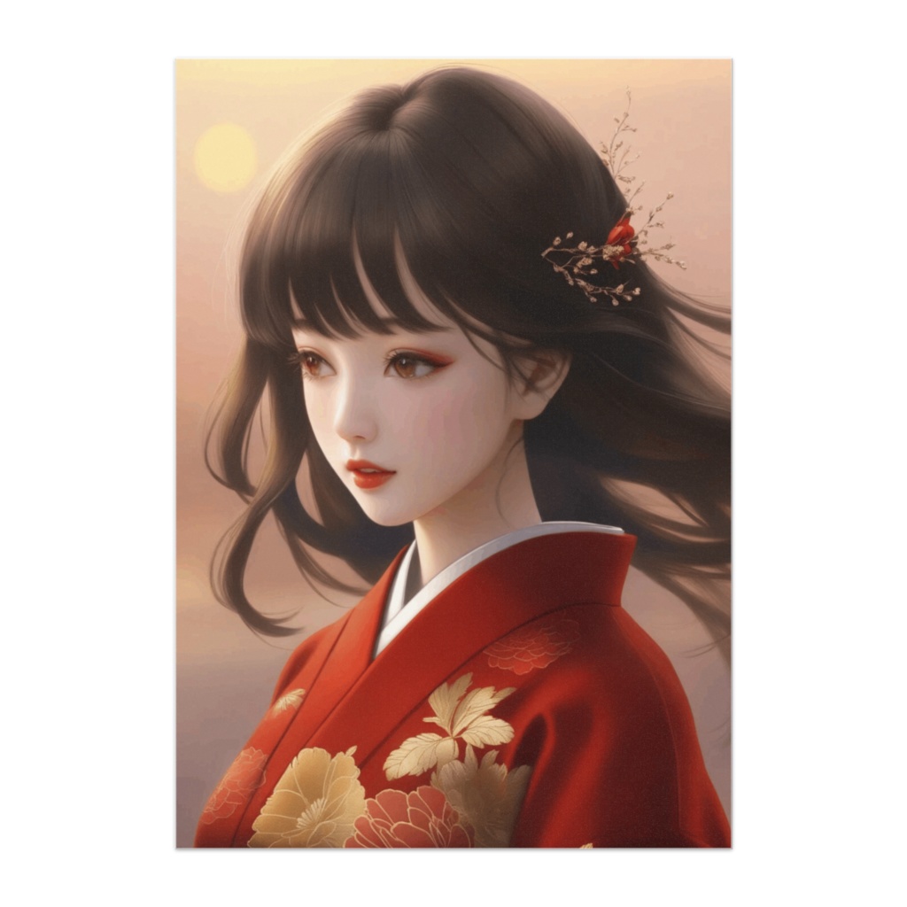 夕映えの紅椿 ― 柔光に染まる和の横顔