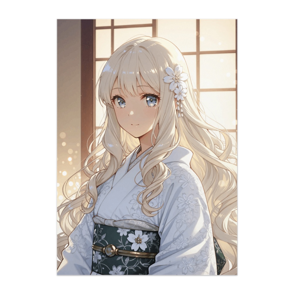 光に包まれた白い着物の金髪少女