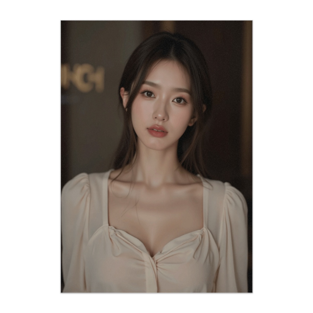 クリームベージュの上品ポートレート美女