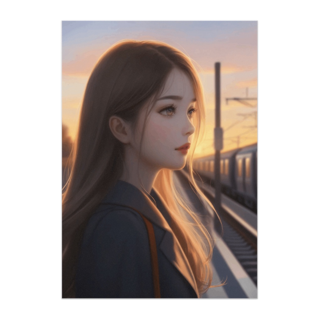 夕暮れの駅ホームに立つ少女