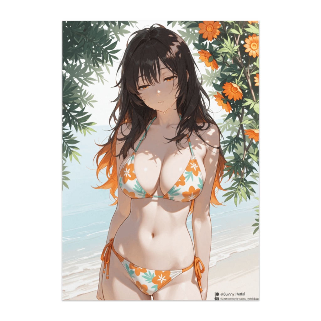 浜辺に揺れるオレンジフラワー