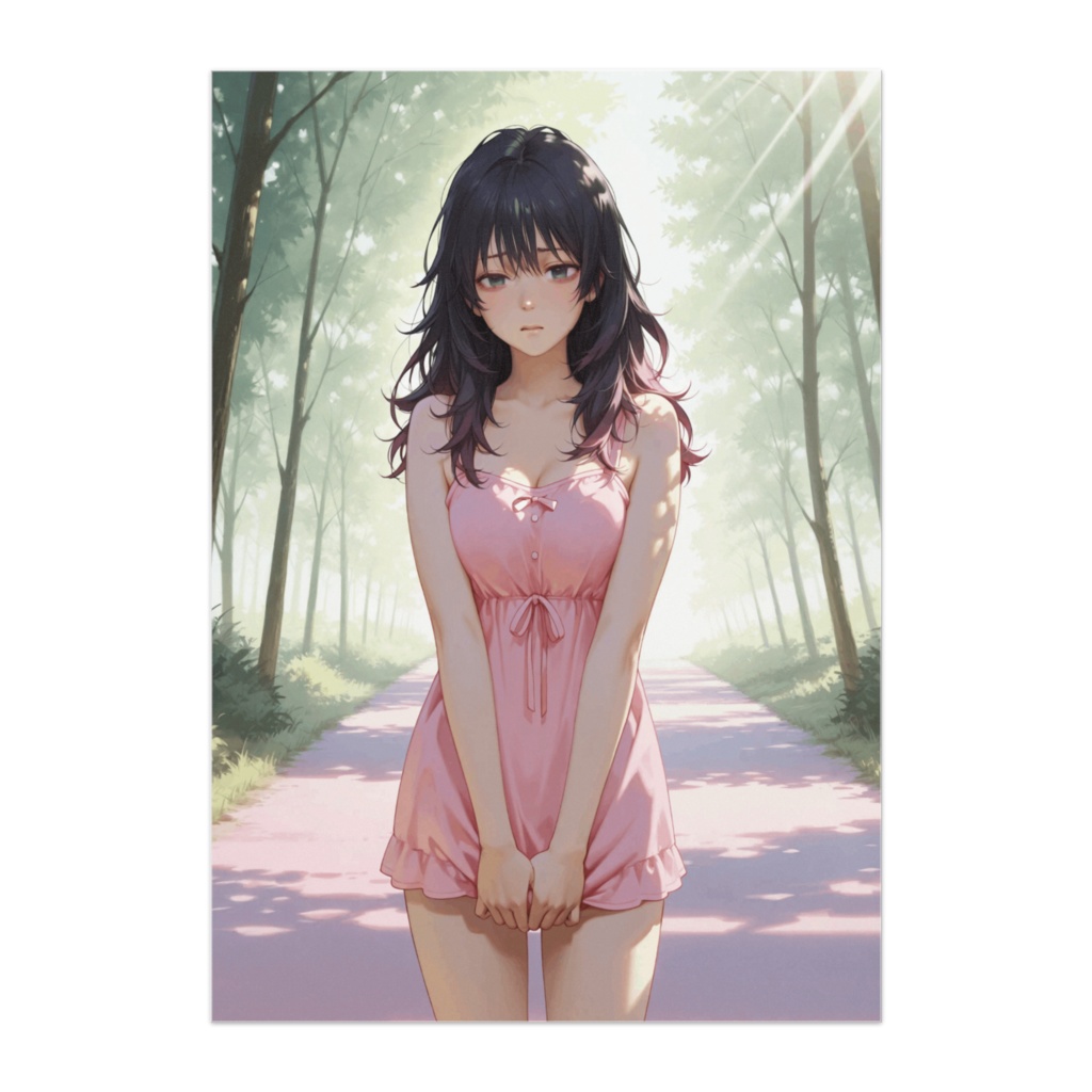 朝のひかりに染まるピンクワンピ