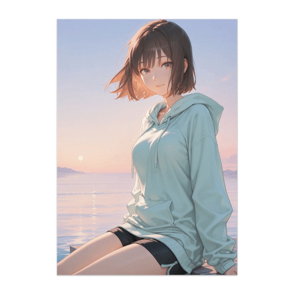 潮風に揺れるフーディー ― 朝焼けの海辺にて