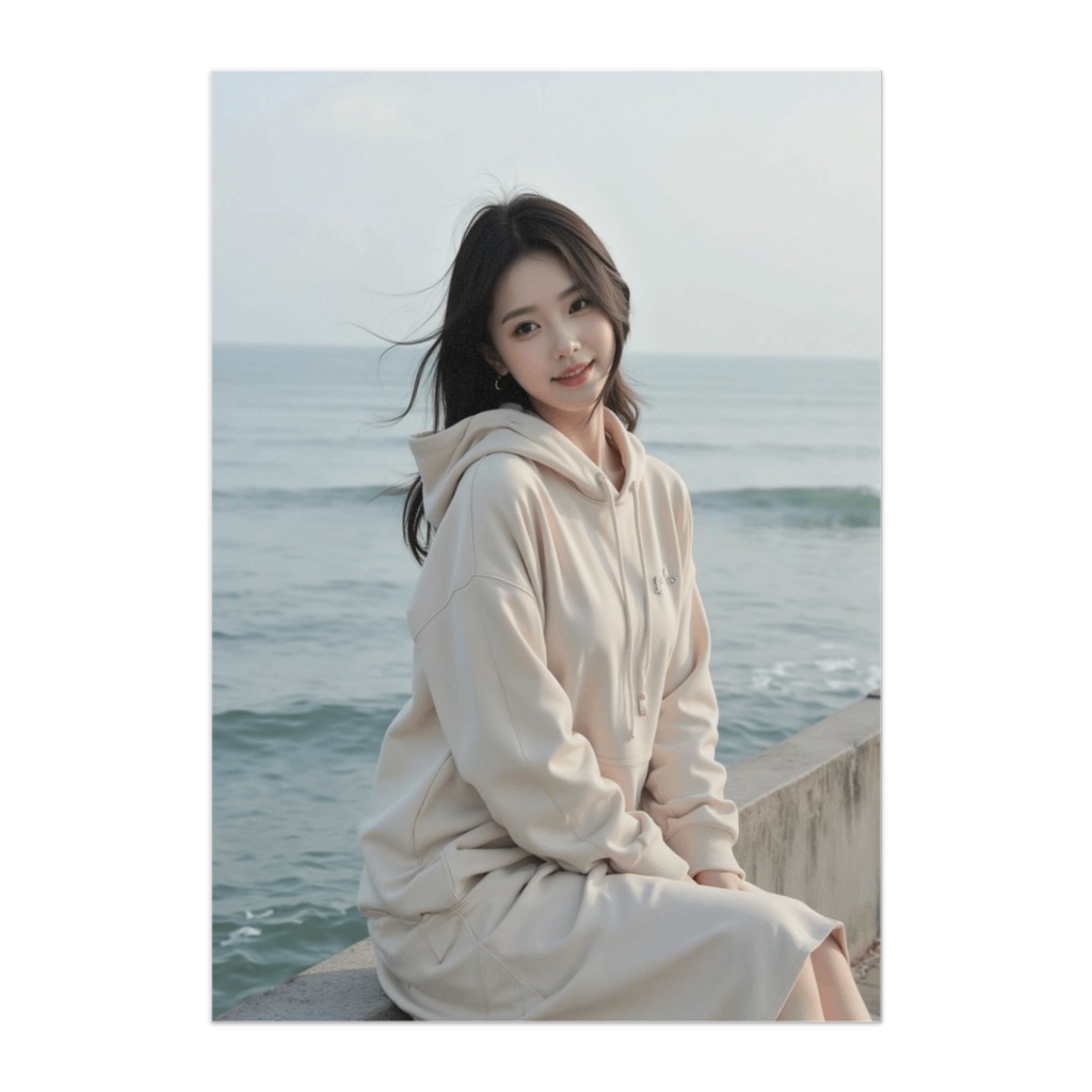 潮風に揺れる淡色パーカーの午後