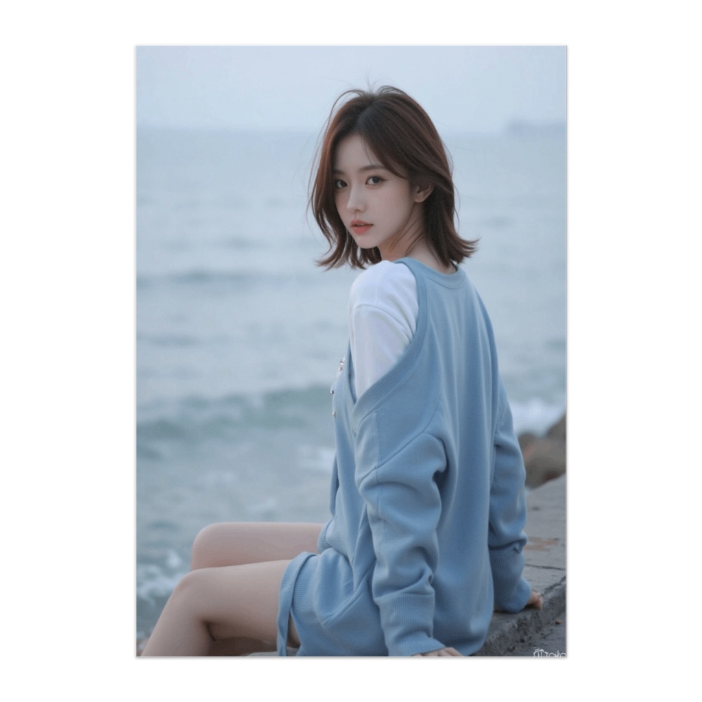 振り向く潮風のブルーカーディガン