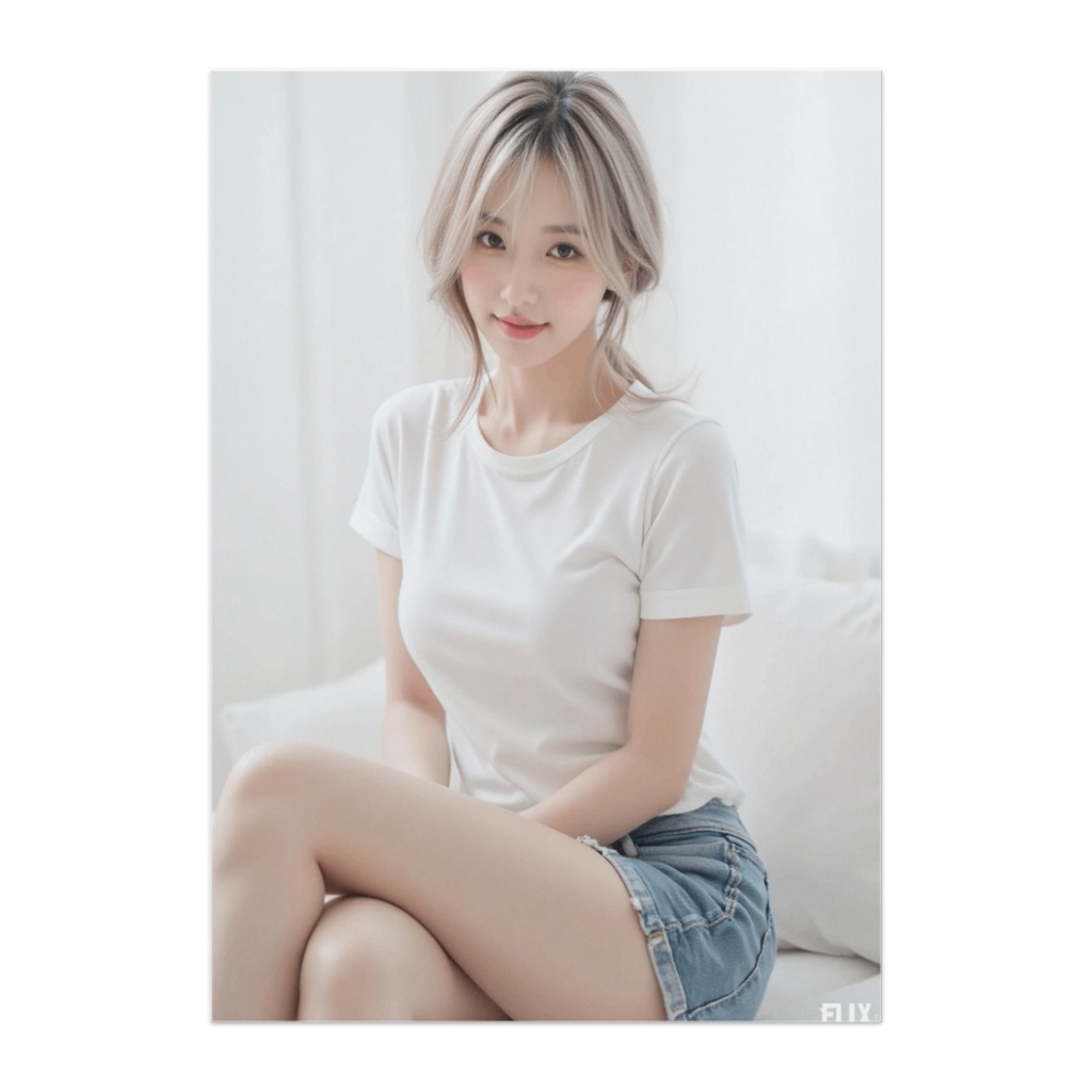 白Tシャツの優しい午後光ビューティ