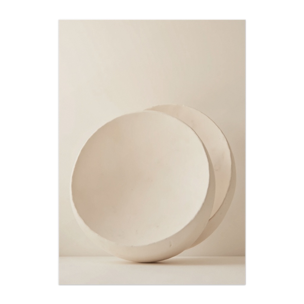 ベージュ・サークルのミニマル静物アート