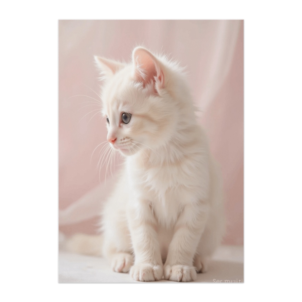 クリーム子猫の横顔アート(ソフトピンク背景)