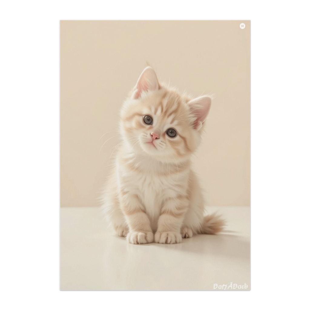 クリームタビー子猫のミニマルアート(ナチュラルベージュ)