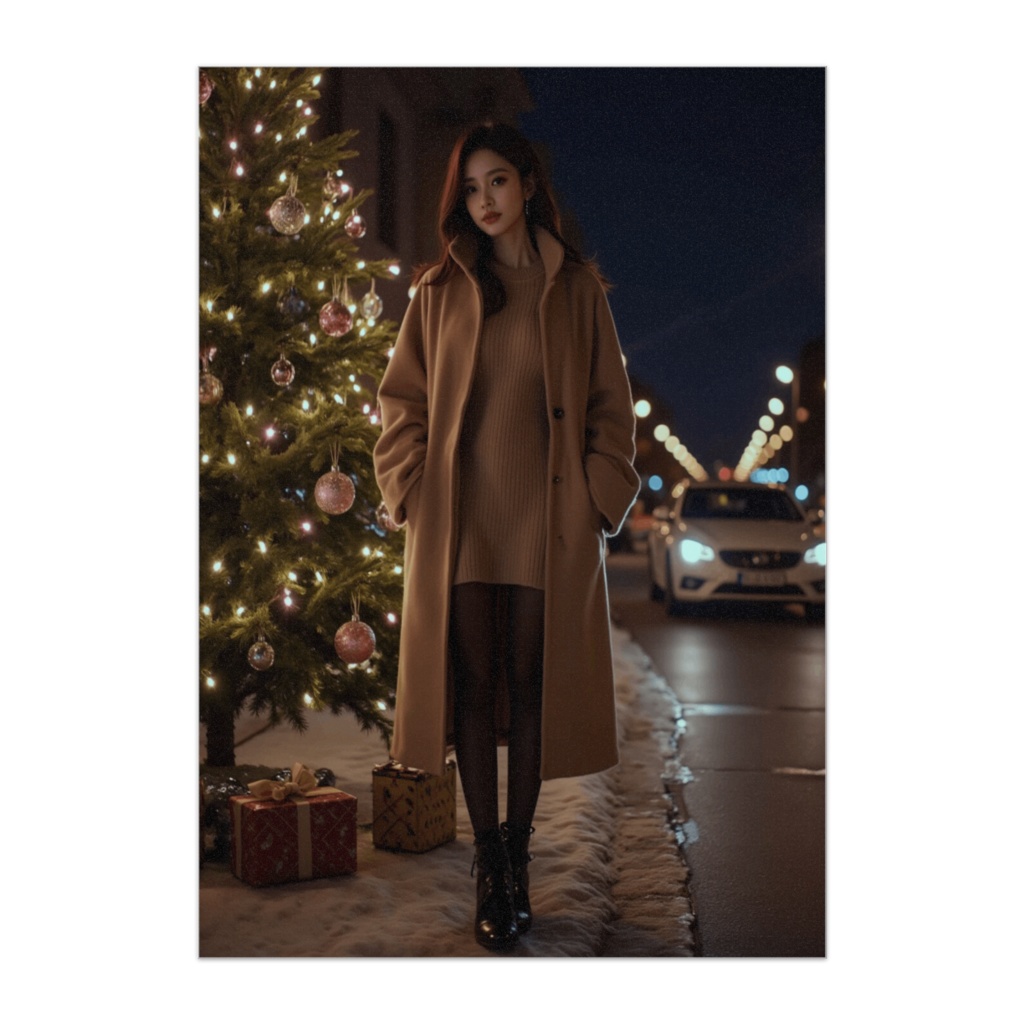 冬夜に佇むクリスマスガール