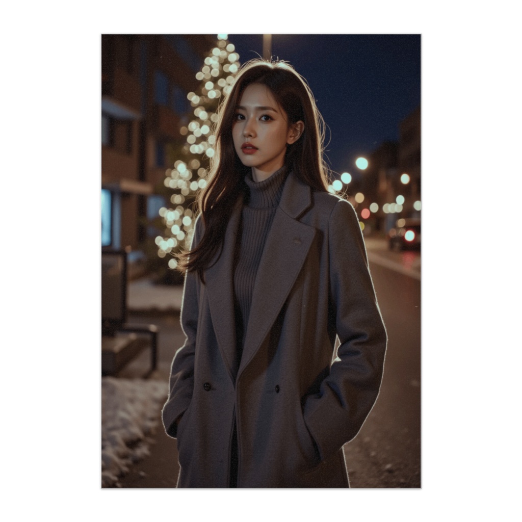 クリスマスツリーのそばで立つ冬のグレイコート