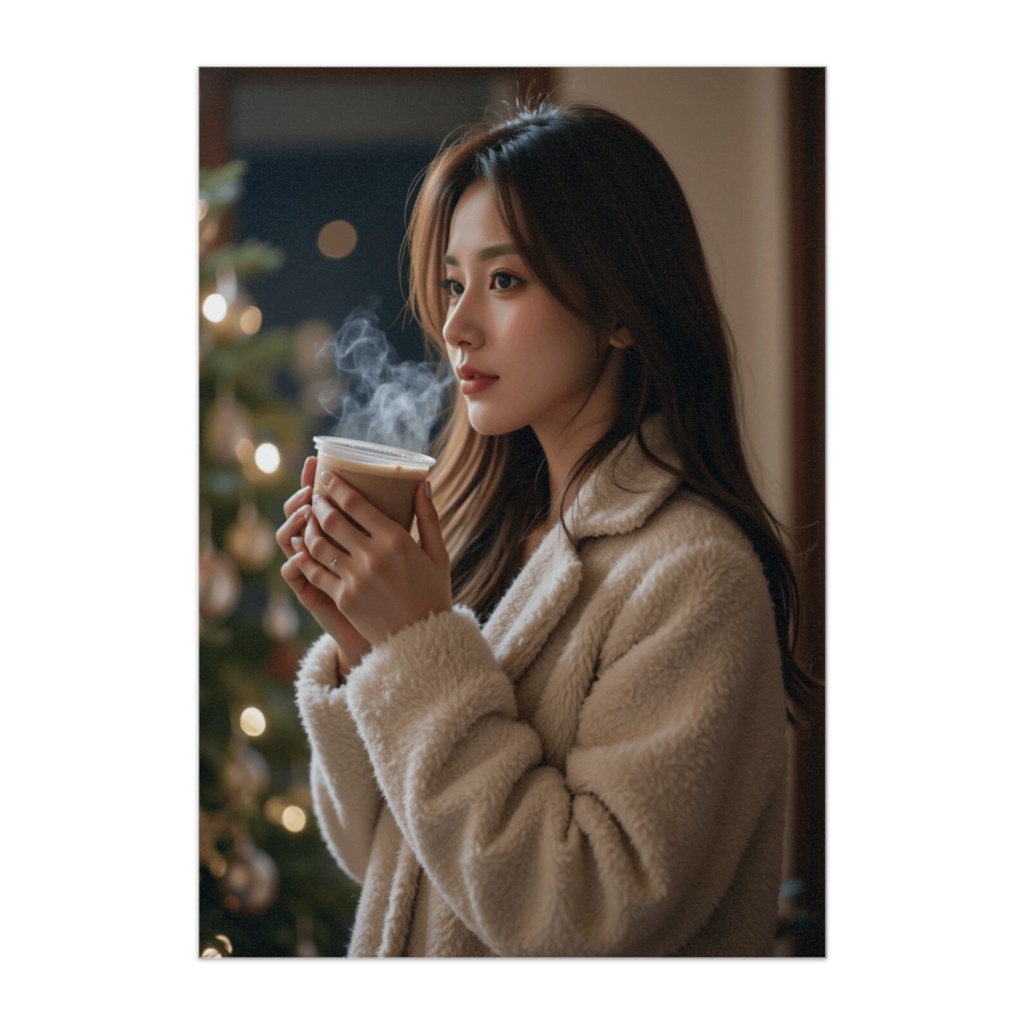 クリスマスの灯りとホットドリンク