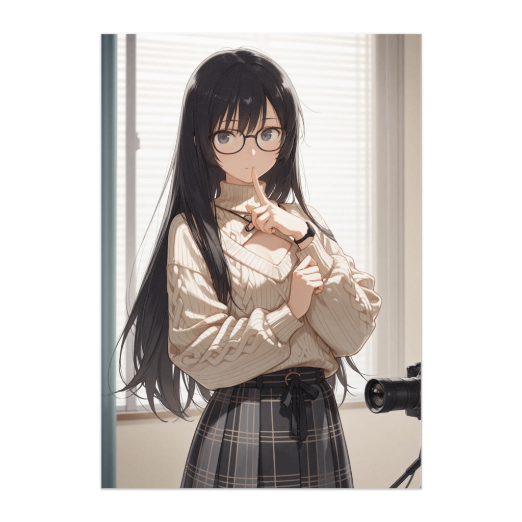 静かな光に包まれたメガネの彼女