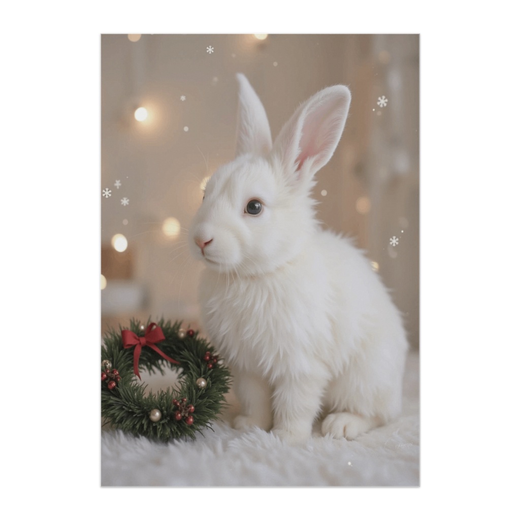 白うさぎとクリスマスリースの冬ポスター