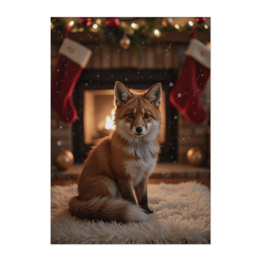 暖炉の前のクリスマスフォックス